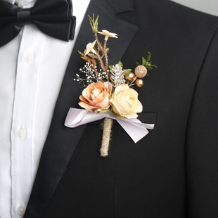 金色胸花新郎结婚新娘手腕花伴娘伴郎嘉宾男士西装礼服襟花婚礼