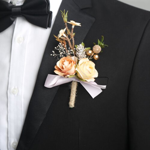 金色新郎新娘胸花结婚礼仿真花