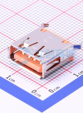 USB连接器 916-152A1112Y10210 插件 大电流弯脚有边铜壳PBT橙色/