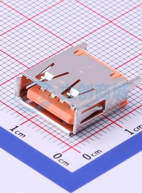 USB连接器 916-252A1112Y10210 插件 大电流直脚有边铜壳PBT橙色/