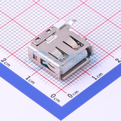 USB连接器 USB-265-BRY 插件 90度侧插短体USB插座卷边铁壳13.55x