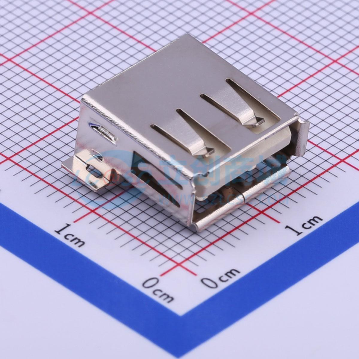 USB连接器 U-USBAM04P-F000 SMD 卷边 定位柱1.2 铜壳 LCP本色 Ty