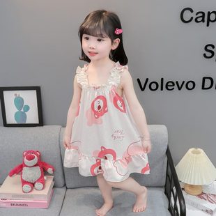 夏季 中 家居服吊帶睡衣時(shí)髦洋氣2025小童女孩女童睡裙寶寶夏款 新款