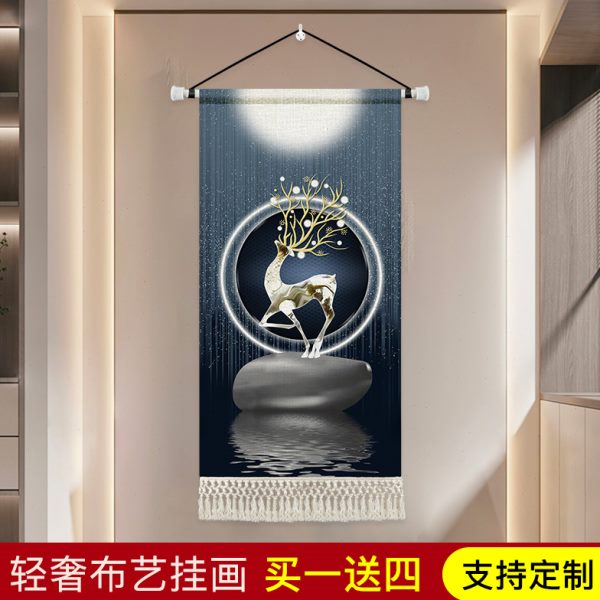 轻奢风简约挂画布艺客厅背景墙挂布玄关装饰挂毯定制布画大尺寸图片