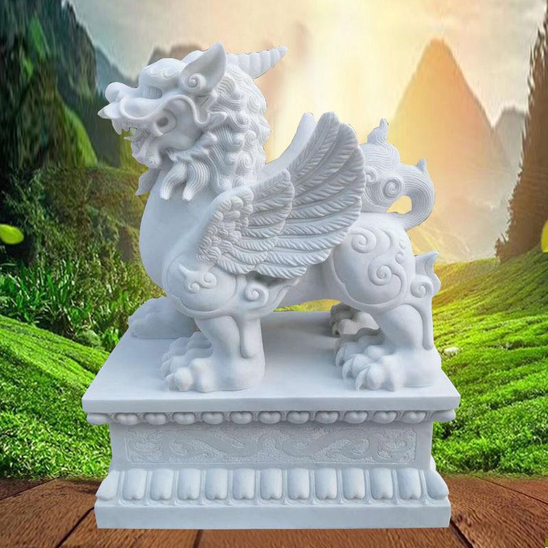 石雕貔貅汉白玉雕刻麒麟貔貅一对公司商场门口摆件厂家供应