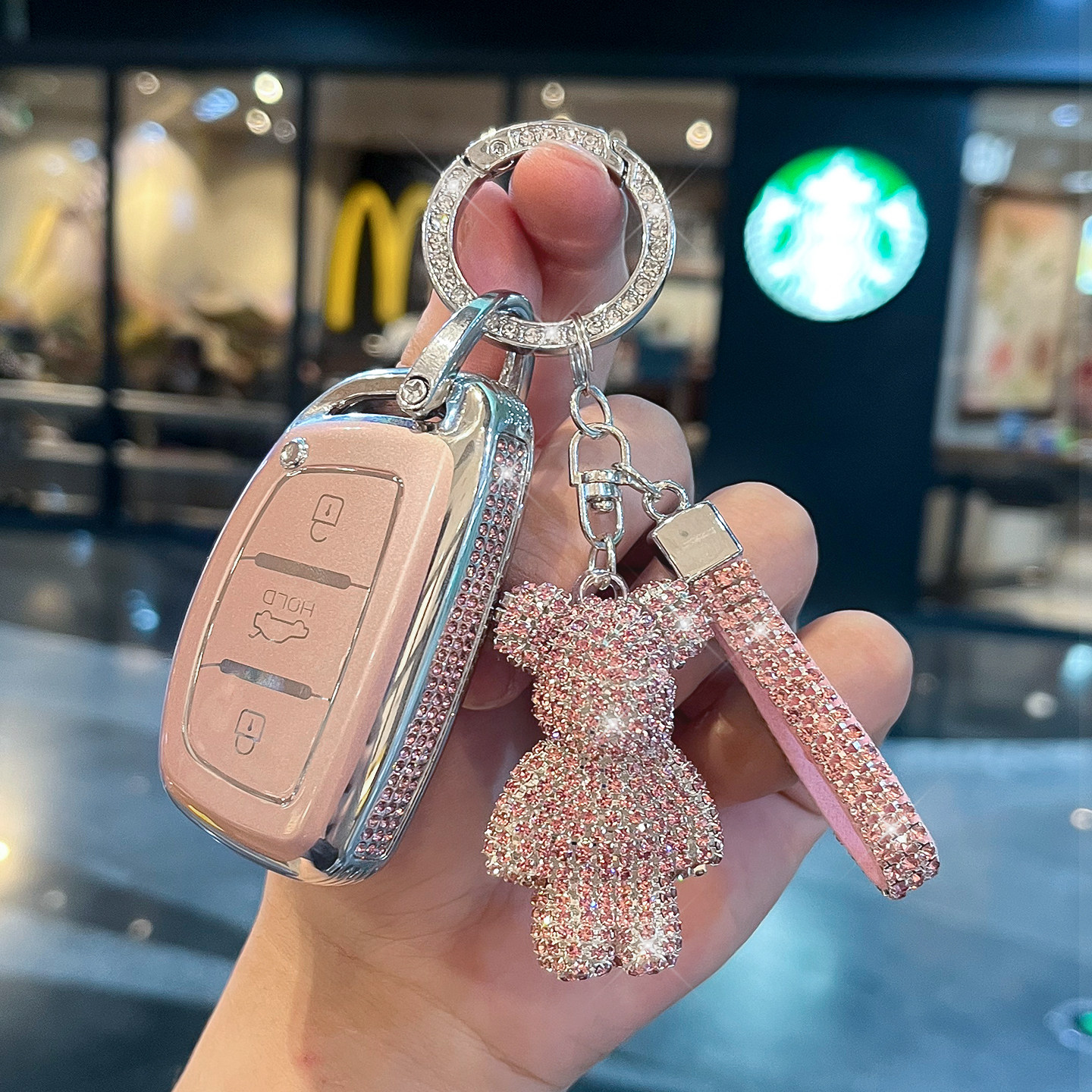 适用现代钥匙套轻奢镶钻全包保护