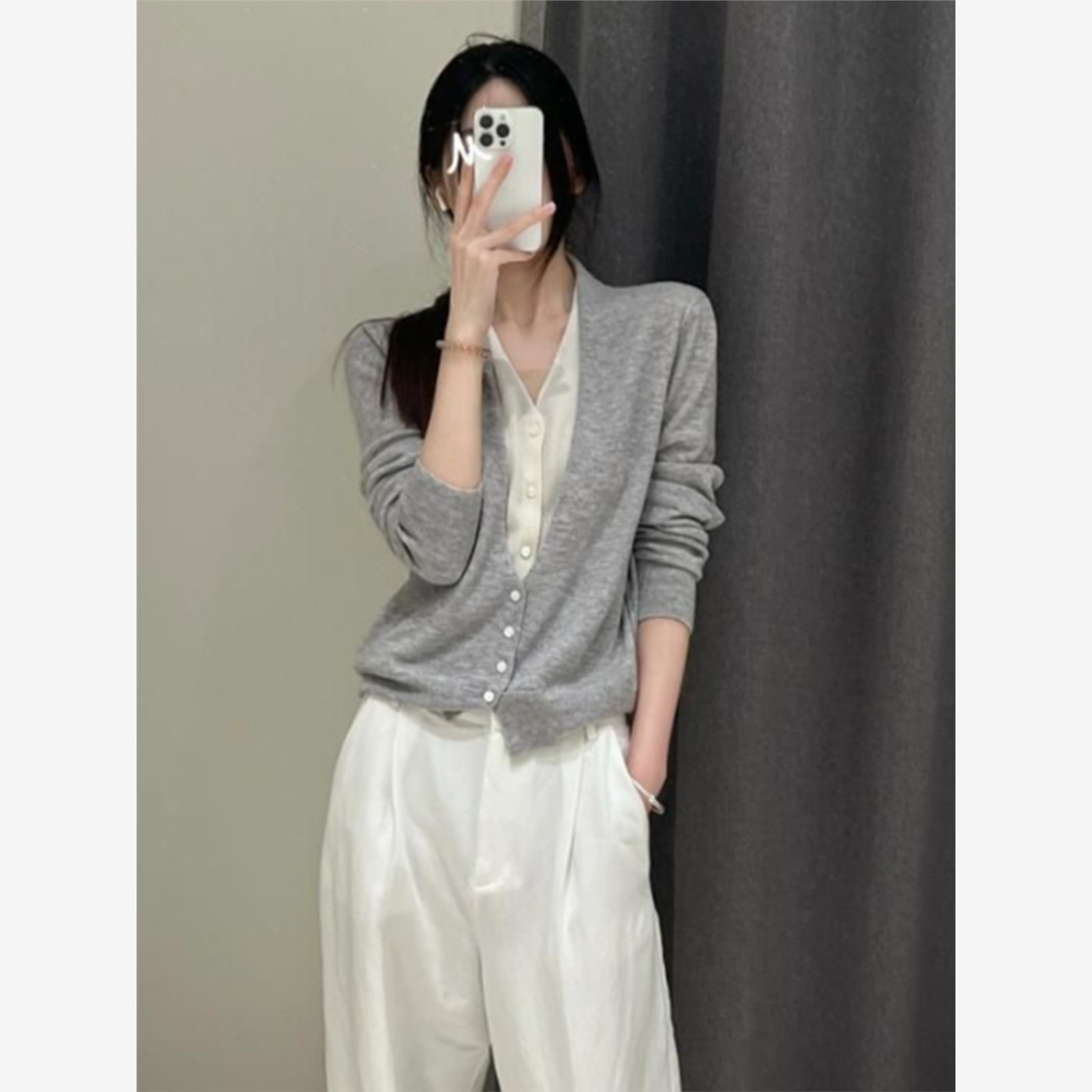 对比色假两件套针织女式