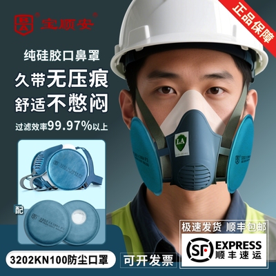 宝顺安3202KN100防尘口罩高效防护尘肺灰粉硅胶打磨装修煤矿专用