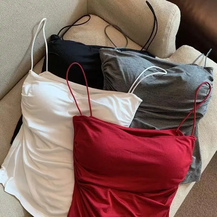 夏季简单百搭 纯色百搭经典外穿吊带背心带胸垫美背性感上衣女