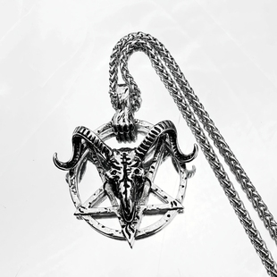 原创倒五芒星撒旦巴弗灭山羊头项链嘻哈朋克潮男个性钛钢复古吊坠