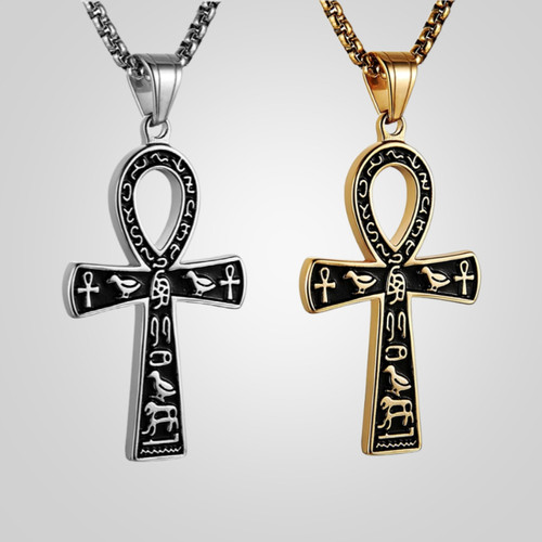 嘻哈男女钛钢埃及安卡十字架项链