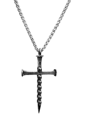 暗黑风哥特骷髅头钉子十字架吊坠原创小众嘻哈男个性钛钢复古项链