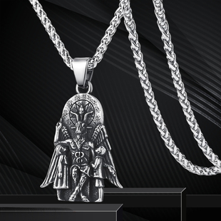 暗黑风3D堕落天使吊坠钛钢复古不掉色嘻哈男女撒旦巴弗灭项链穿搭