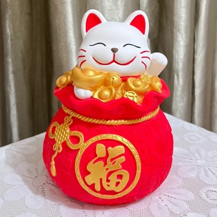 新款招财猫石膏娃胚存钱罐diy手工儿童涂鸦白色填模年中大促