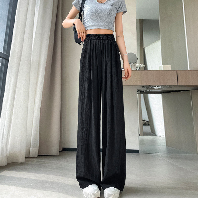 冰丝山本阔腿裤女夏季薄款2026新款宽松直筒亚麻黑色凉凉休闲裤子