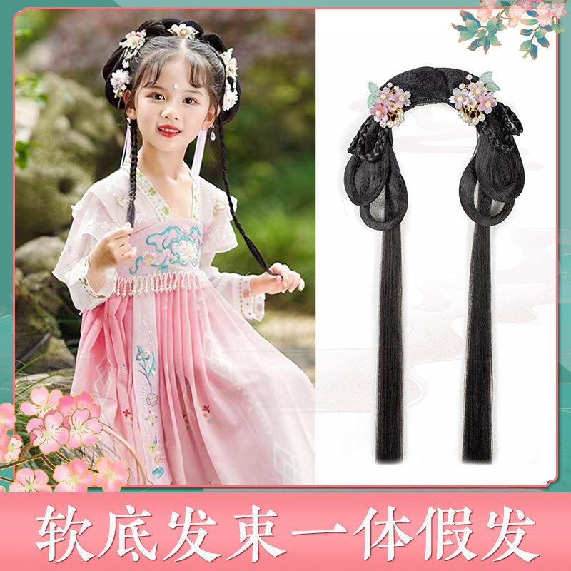 儿童古装汉服假发包一体式懒人发箍古风唐风造型垫发发髻女童头饰