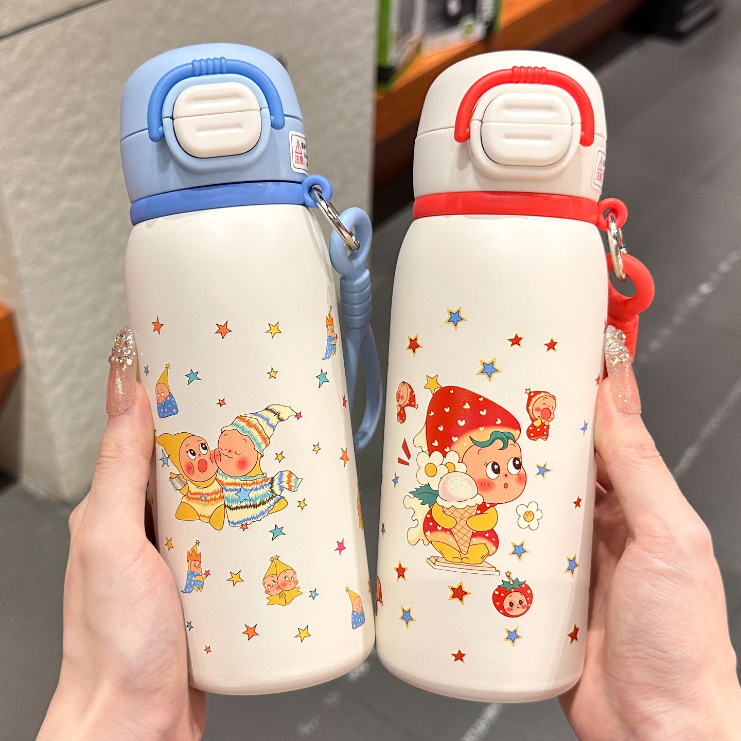 星星人保温杯女孩上学专用可爱水杯小学生幼儿园双饮吸管杯子男孩
