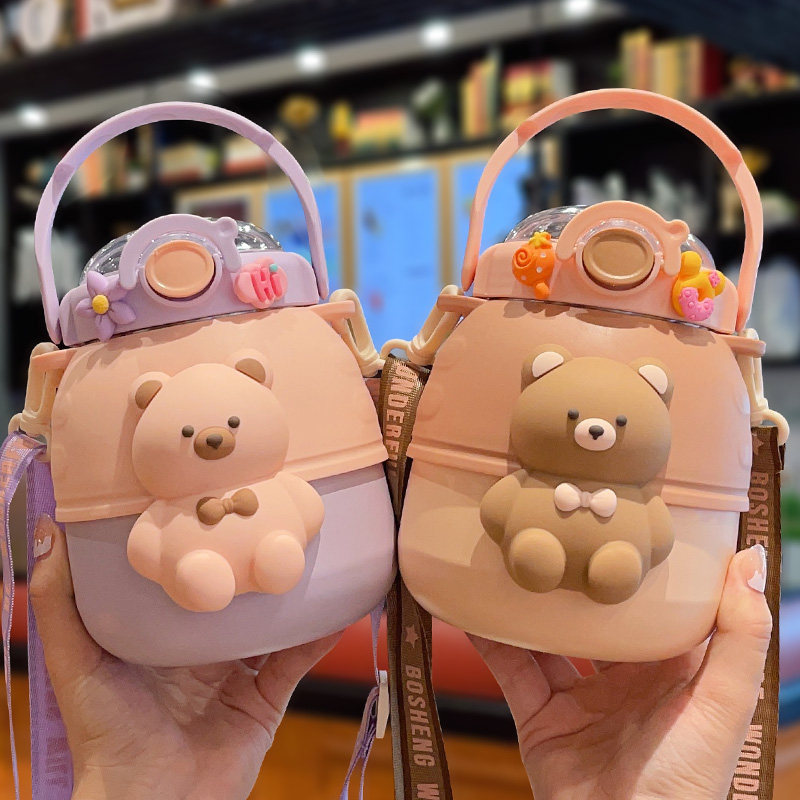 儿童316不锈钢保温杯可爱超萌学生上学水壶大容量小熊大肚杯便携