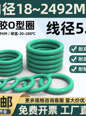 氟橡o型圈内径18-2492线径5.3MM耐高温耐腐蚀绿棕黑O形橡胶密封圈
