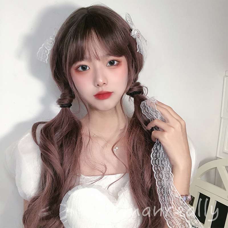 Genuine Manzhen wig female long hair long curly hair Lolita gradient air bangs net red trim face full head cover