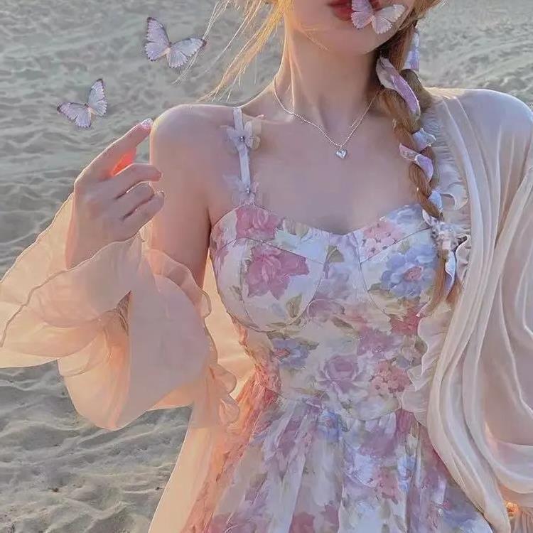 大码女装温柔风碎花吊带