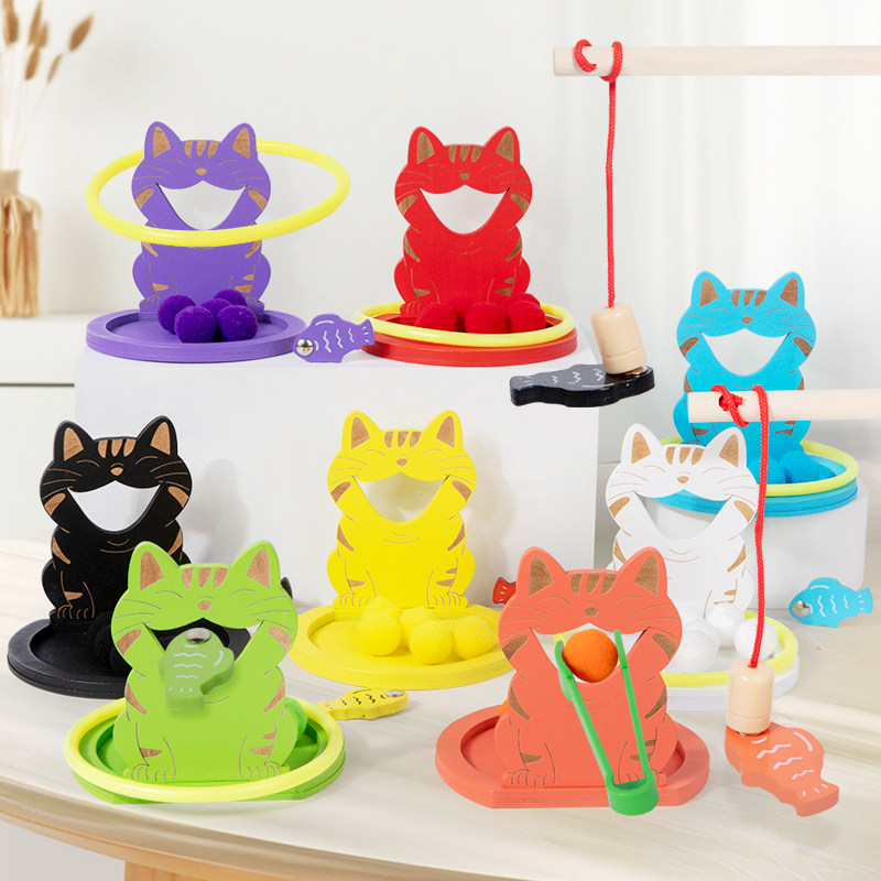 幼儿园小猫喂食钓鱼套圈桌游玩具