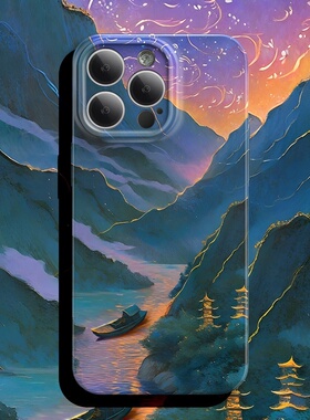 孤帆渡江iPhone16手机壳15苹果14Promax保护套13国潮12中国风11古风x小众设计xr创意个性xs全包防摔8plus适用