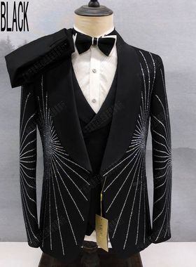 时尚潮流演出服亮片歌手主持服装舞台男西装三件套Y395、396红控