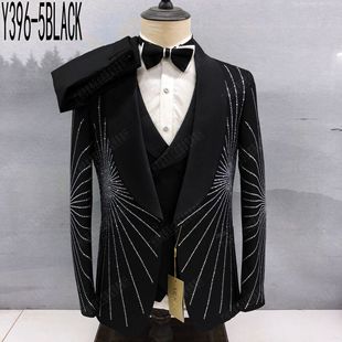 三件套Y395 舞台男西装 396红控 潮流演出服亮片歌手主持服装 时尚