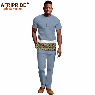A2316102非洲民族纯色全棉男士休闲套装上衣+裤子 AFRIPRIDE乾运