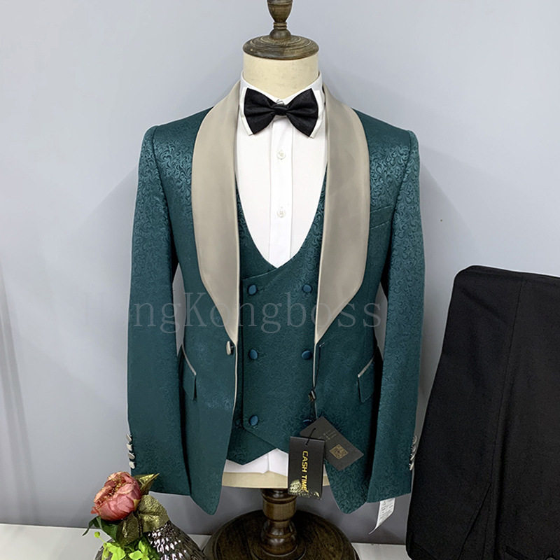 时尚绅士结婚礼服商务休闲男式西装外套修身三件套服装Y307红控