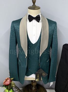 时尚绅士结婚礼服商务休闲男式西装外套修身三件套服装Y307红控