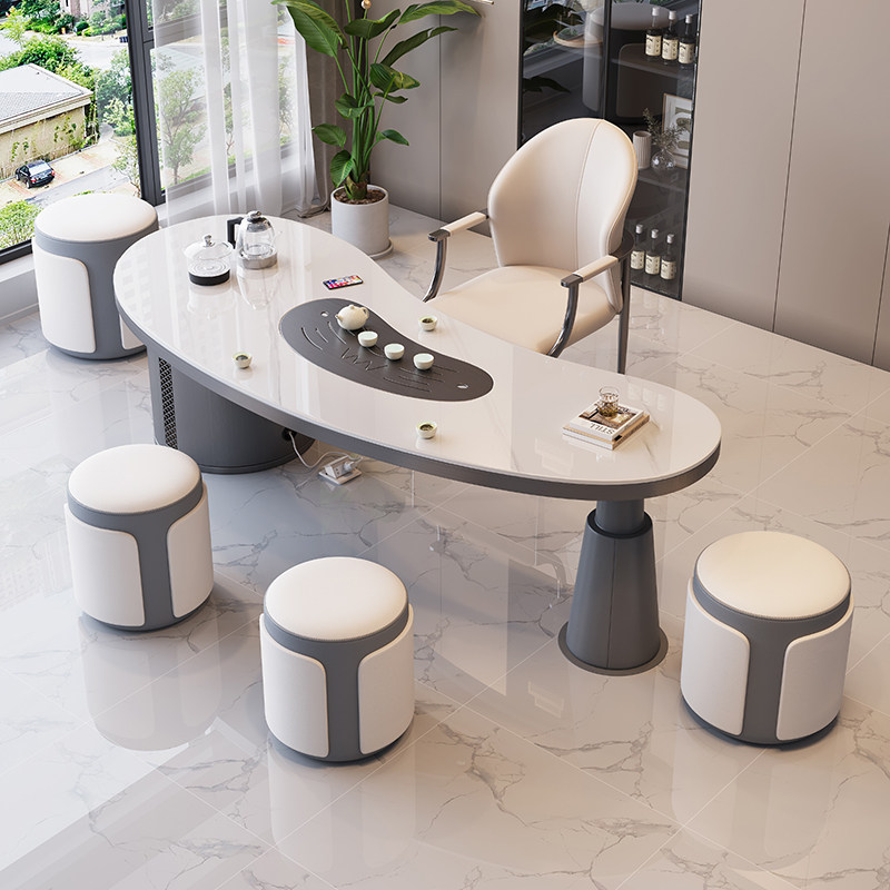 轻奢岩板茶桌椅组合现代轻奢高级感茶台烧水壶一体嵌入式办公茶桌