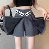 夏季 不规则西装 高腰A字百褶裙裤 裙女设计感辣妹休闲阔腿热裤 短裤