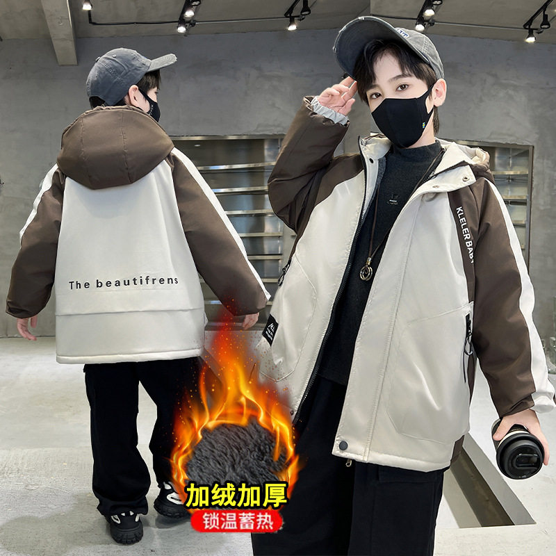 男童冬装外套2024新款中大儿童装男孩冬季加绒加厚派克服兔毛棉衣