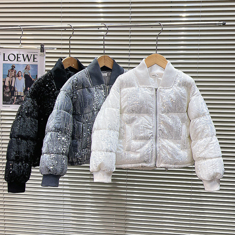 女童网红同款2025冬季新款小香风丝绒面料渐变亮片短款夹克棉服潮