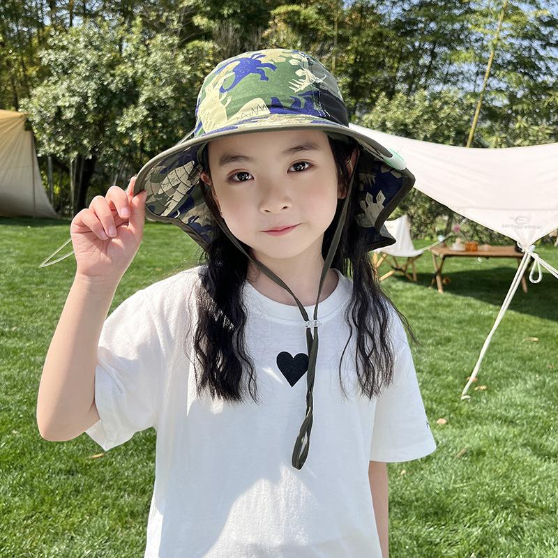 儿童防晒帽男女童夏紫外线卡通透气遮脸遮阳沙滩太阳渔夫帽大帽檐