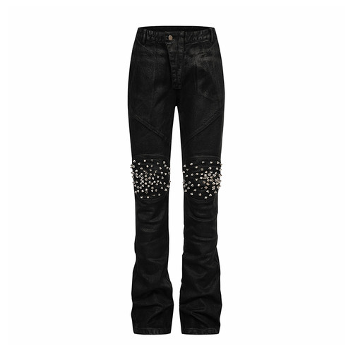 REBEL WAVE26ss“ce”铆钉直筒蜡裤牛仔裤 skinny风格
