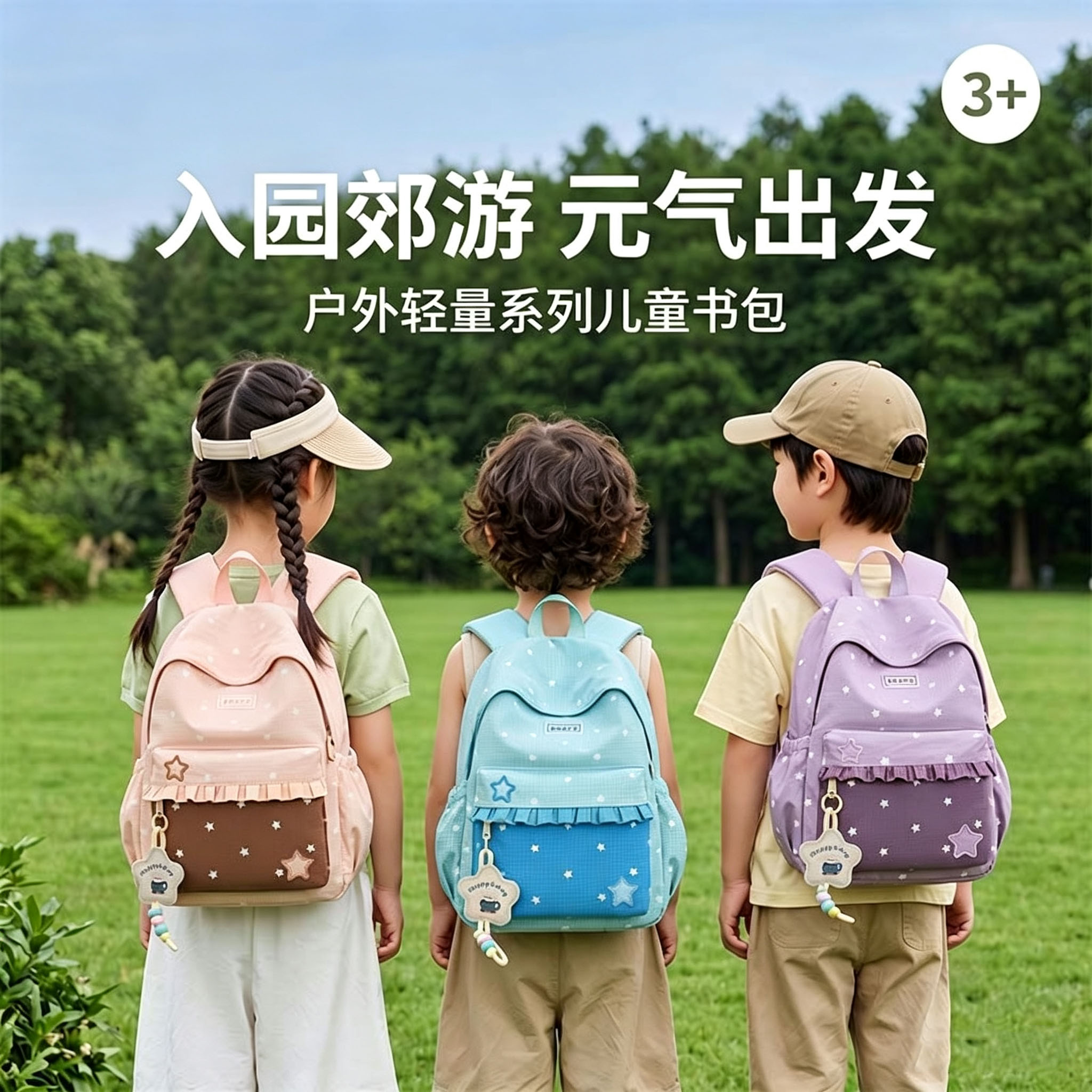 森系简约可爱双肩包透气宝宝出游背包幼儿园男女儿童轻便小书包