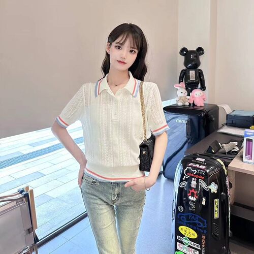 专柜撤回买手店法式设计感polo领针织衫女夏季新款学院风休闲T恤