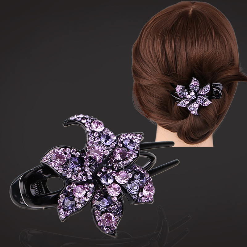 大号水钻三齿鸭嘴夹抓夹后脑勺顶夹发夹头饰女妈妈盘头发花夹子