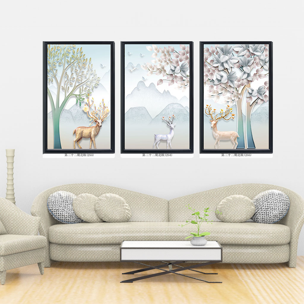现代简约客厅沙发客厅三联画客厅装饰画酒店画