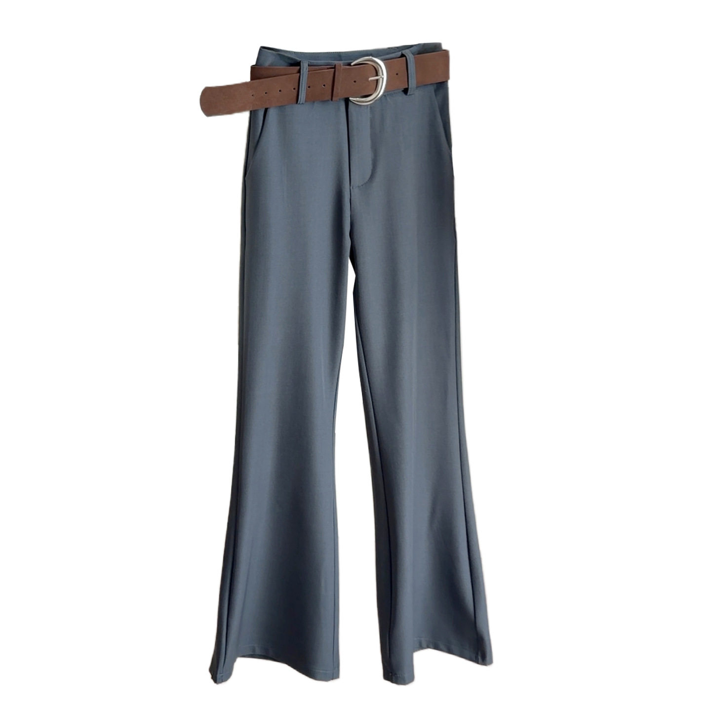 感灰色休闲西装微喇裤女春季新款2026高腰显瘦修身喇叭长裤潮