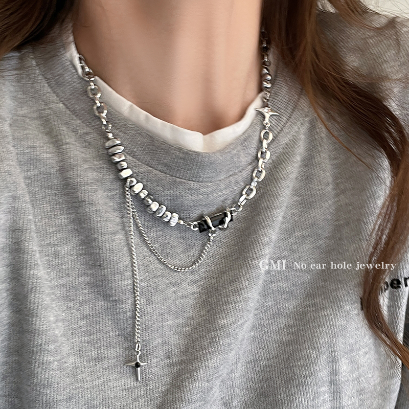 GMI十字架星星锆石钛钢项链