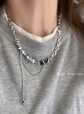 GMI十字架星星锆石钛钢项链女秋冬卫衣配饰轻奢小众高级感毛衣链