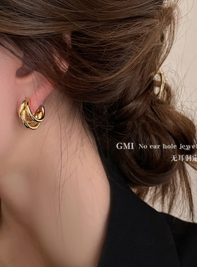GMI弧形素圈金属蚊香盘耳夹无耳洞女欧美百搭耳环小众高级感耳饰