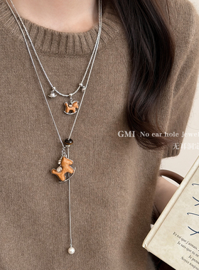 本命年木质小马项链女士2025新款秋冬毛衣链轻奢高级感小众卫衣链