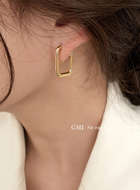 GMI无耳洞方形素圈金属耳夹女冷淡风独特漂亮气质蚊香盘耳饰耳环