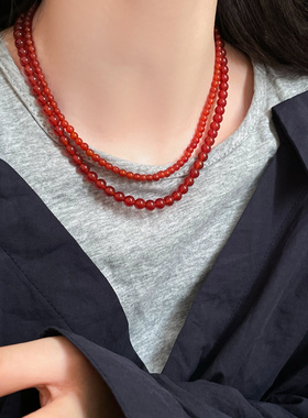 红玛瑙叠戴项链女士2025新款百搭锁骨链链轻奢高级感小众颈链配饰