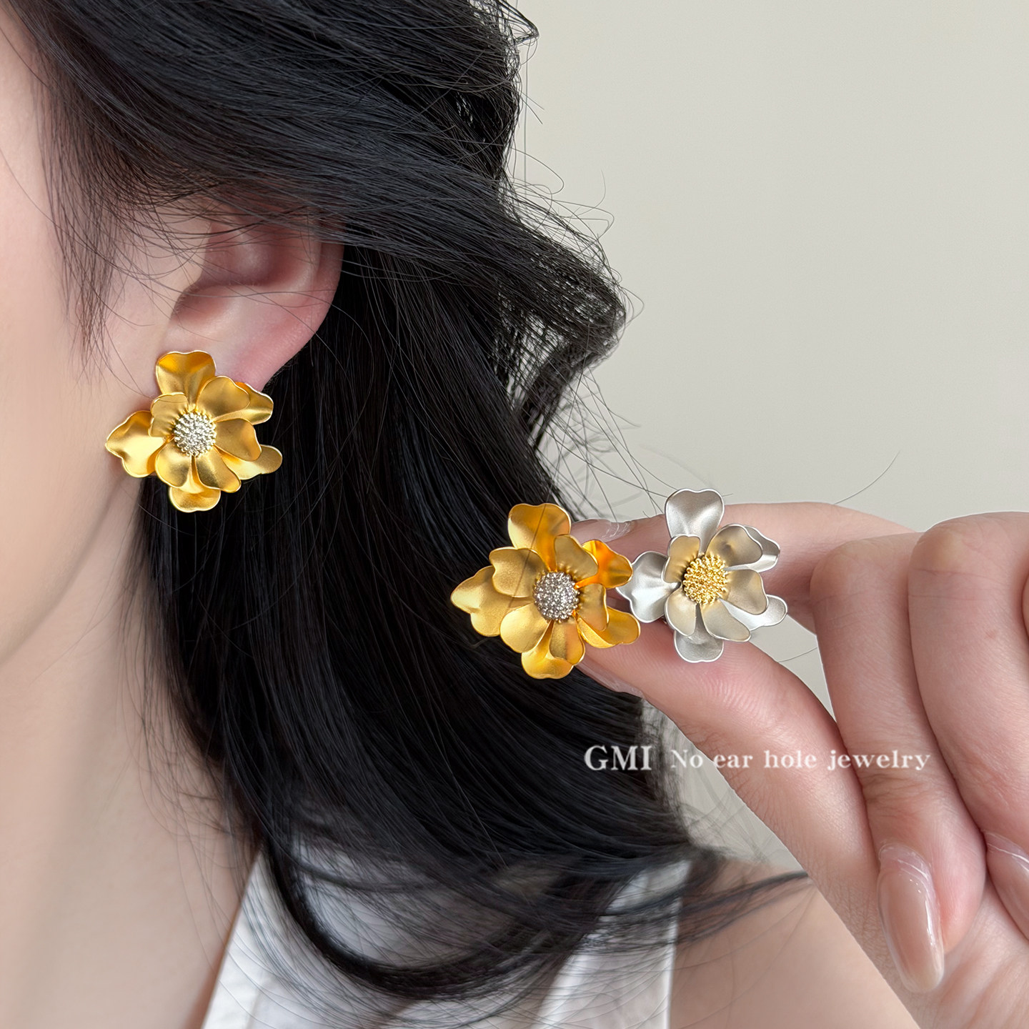 老钱风金属花朵高级无耳洞耳夹女